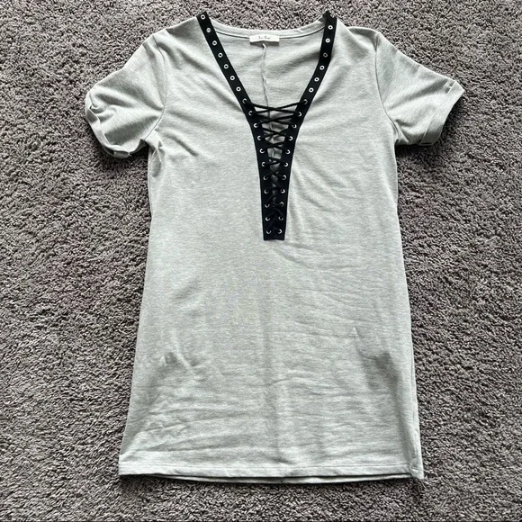 Tres Bien Dresses | Tres Bien T-Shirt Dress Lace Up Small | Color: Black/Gray | Size: S | Fourlittleleals's Closet